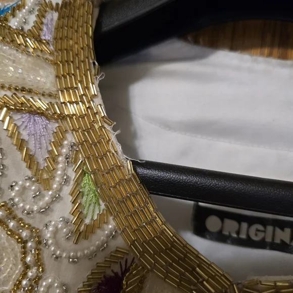 SEQUIN ORIGINAL Vintage Hand Beaded Silk Jacket Shoulder Pads Bead Work LARGE - Picture 15 of 17